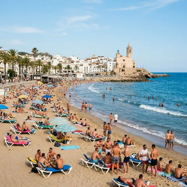 シッチェスの美しいゲイビーチと海岸線