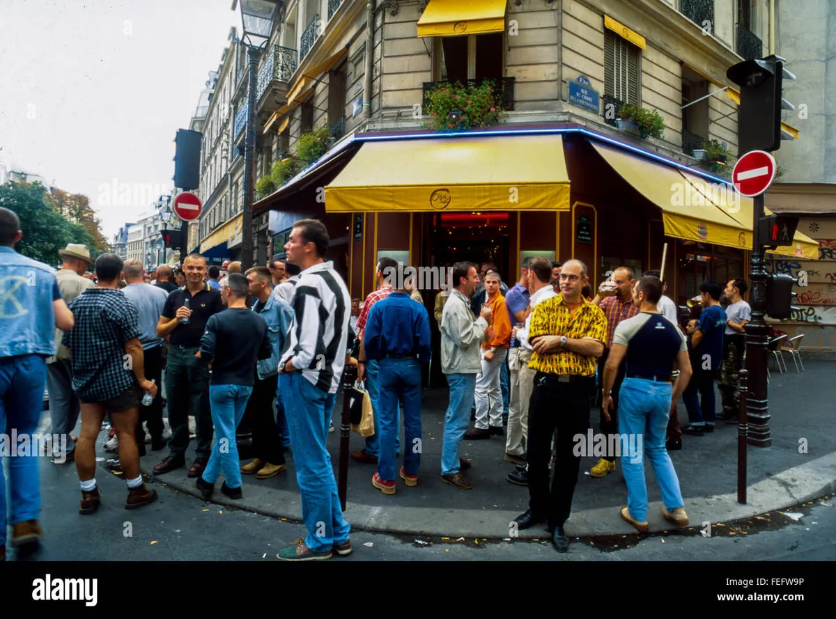 Vibrant night scene in Le Marais Paris - popular cafes and bars in the gay district