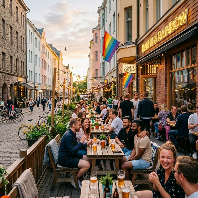 ヘルシンキの街角にあるお洒落なテラス